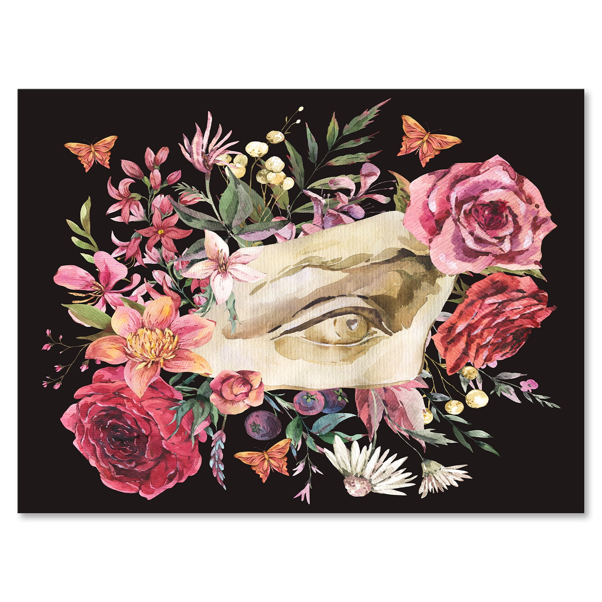 Designart ' Dried Wildflowers With Greek Sculpture David Eye ' Farmhouse Canvas Wall Art Print