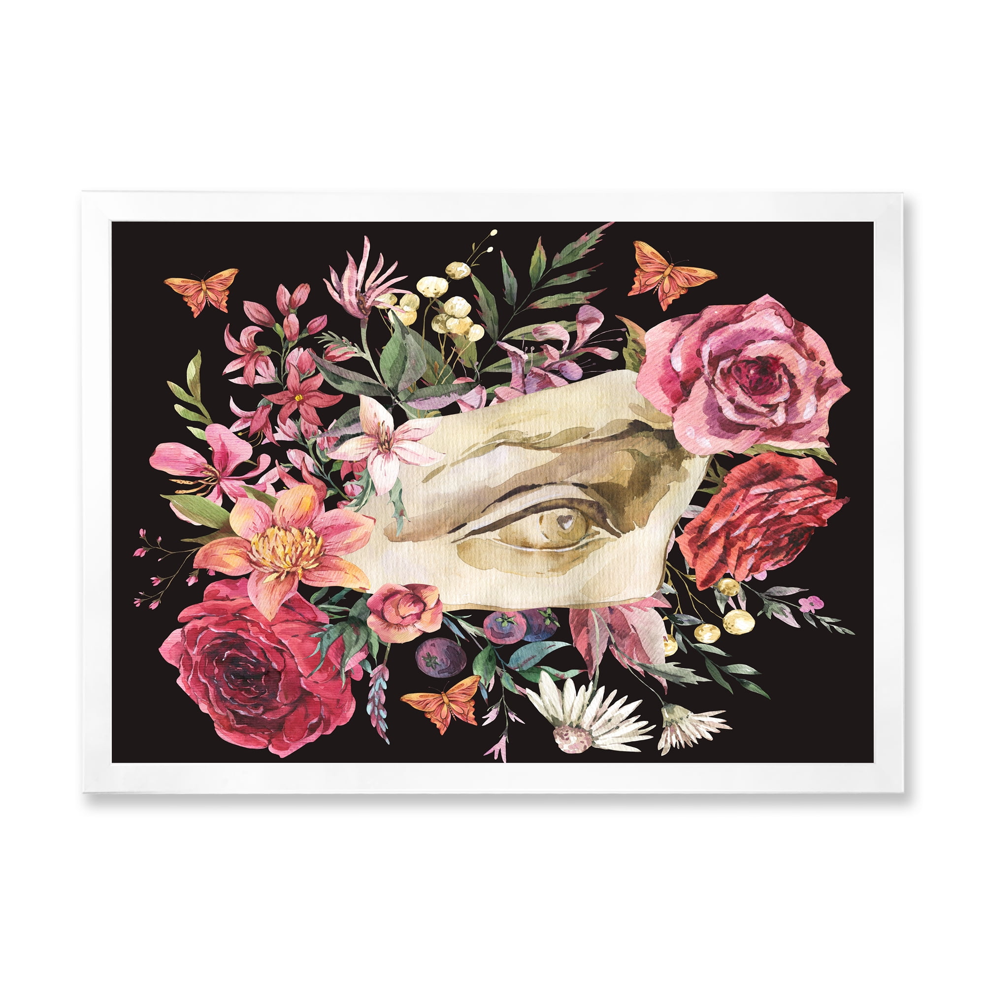 Designart 'Dried Wildflowers With Greek Sculpture David Eye' Farmhouse Framed Art Print