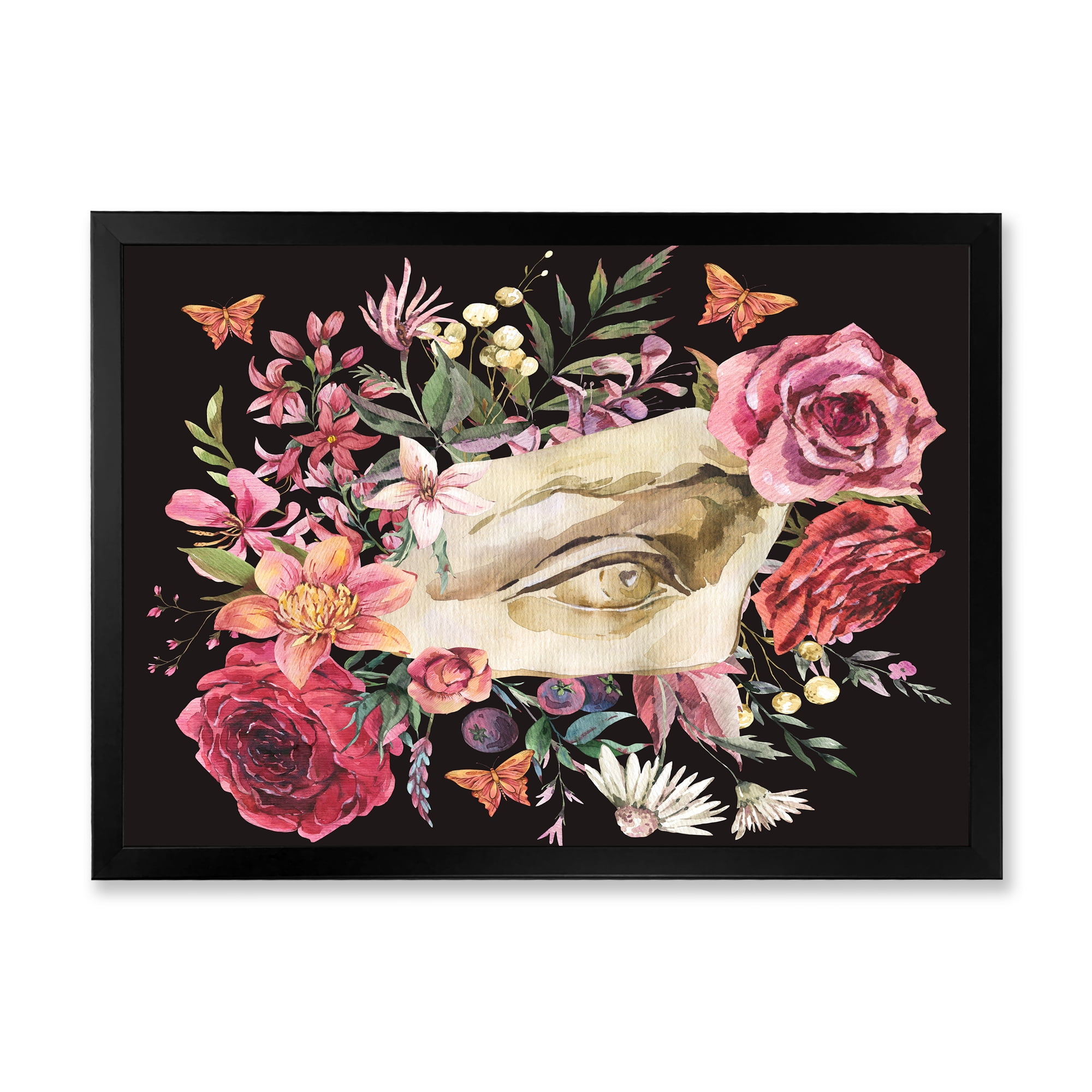 Designart 'Dried Wildflowers With Greek Sculpture David Eye' Farmhouse Framed Art Print