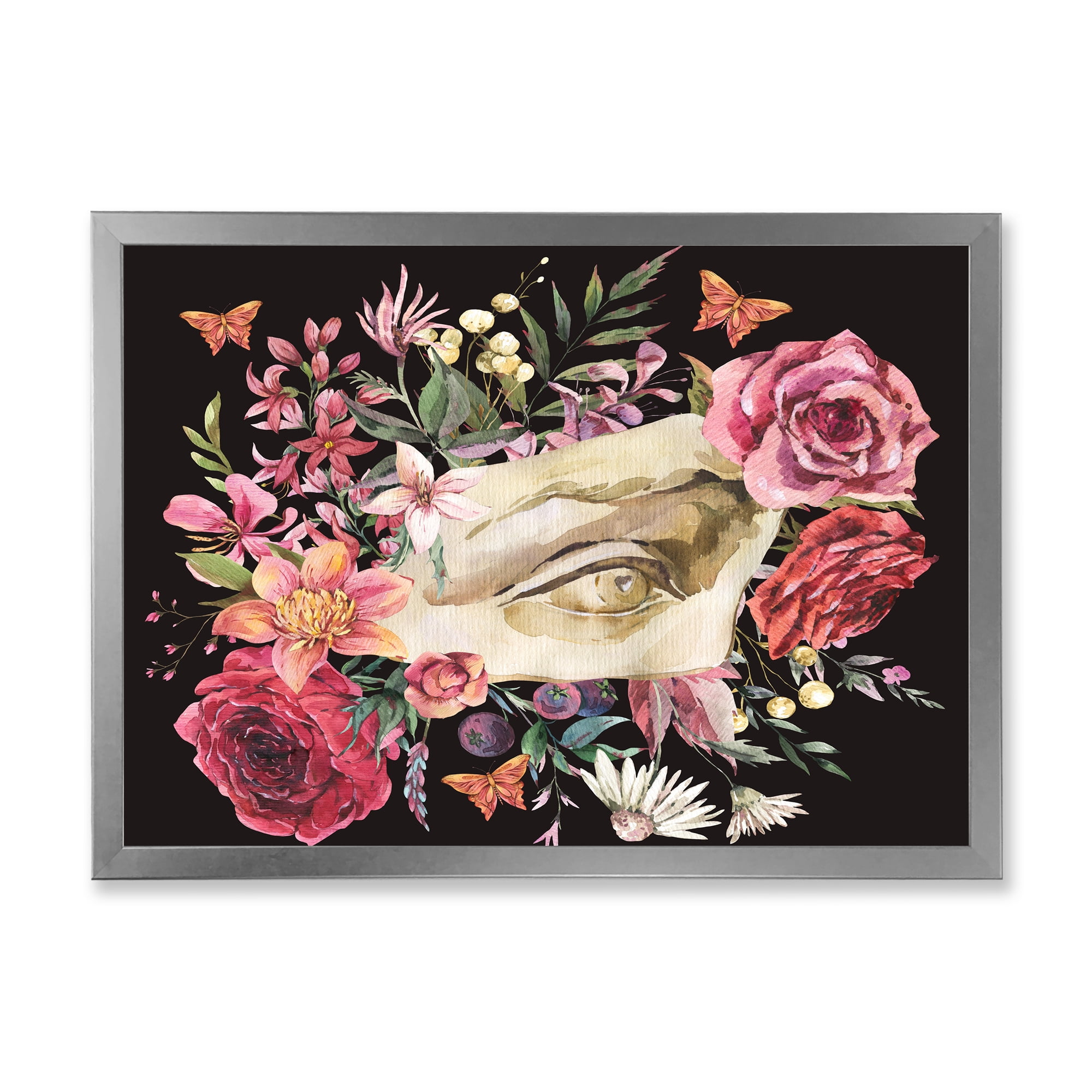 Designart 'Dried Wildflowers With Greek Sculpture David Eye' Farmhouse Framed Art Print