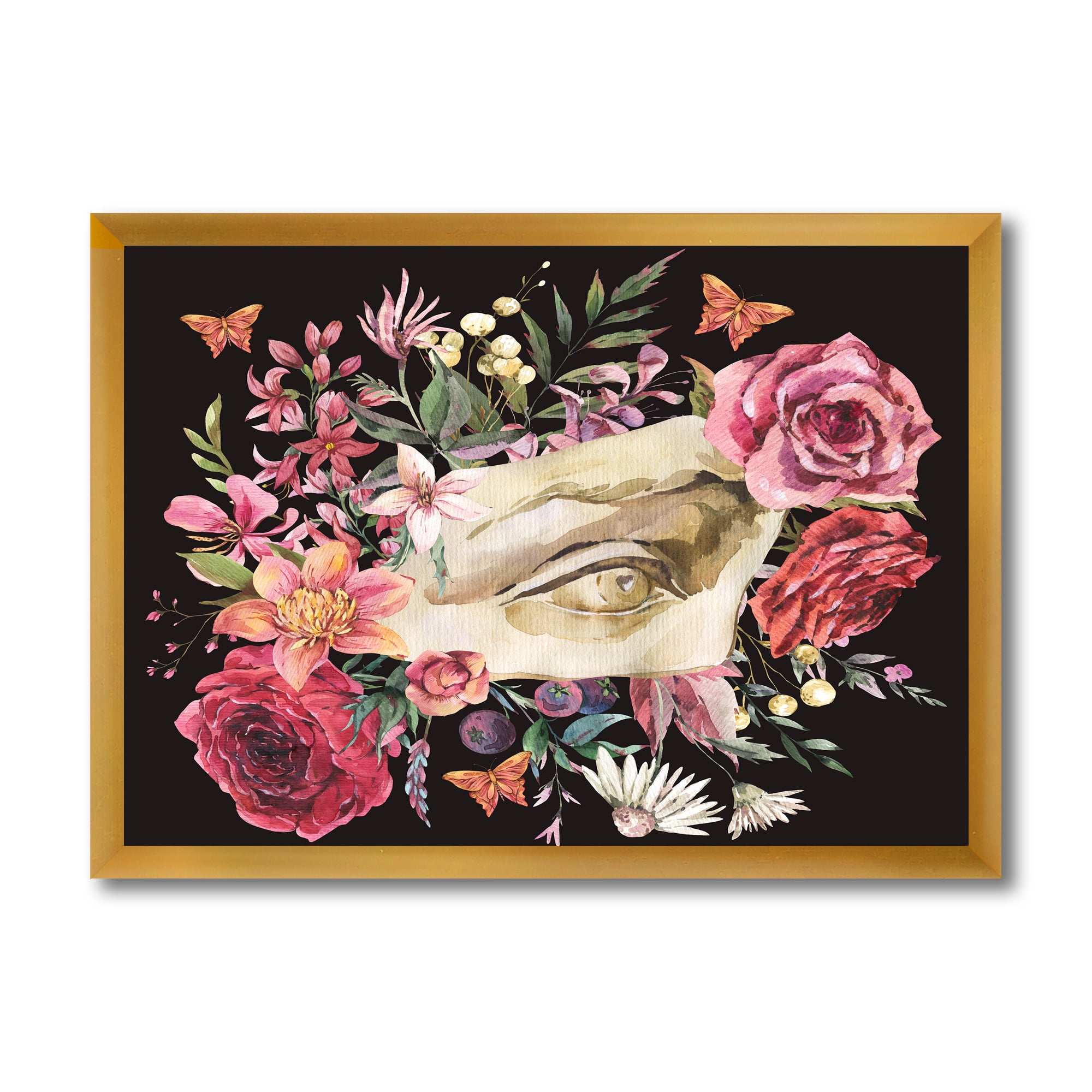 Designart 'Dried Wildflowers With Greek Sculpture David Eye' Farmhouse Framed Art Print