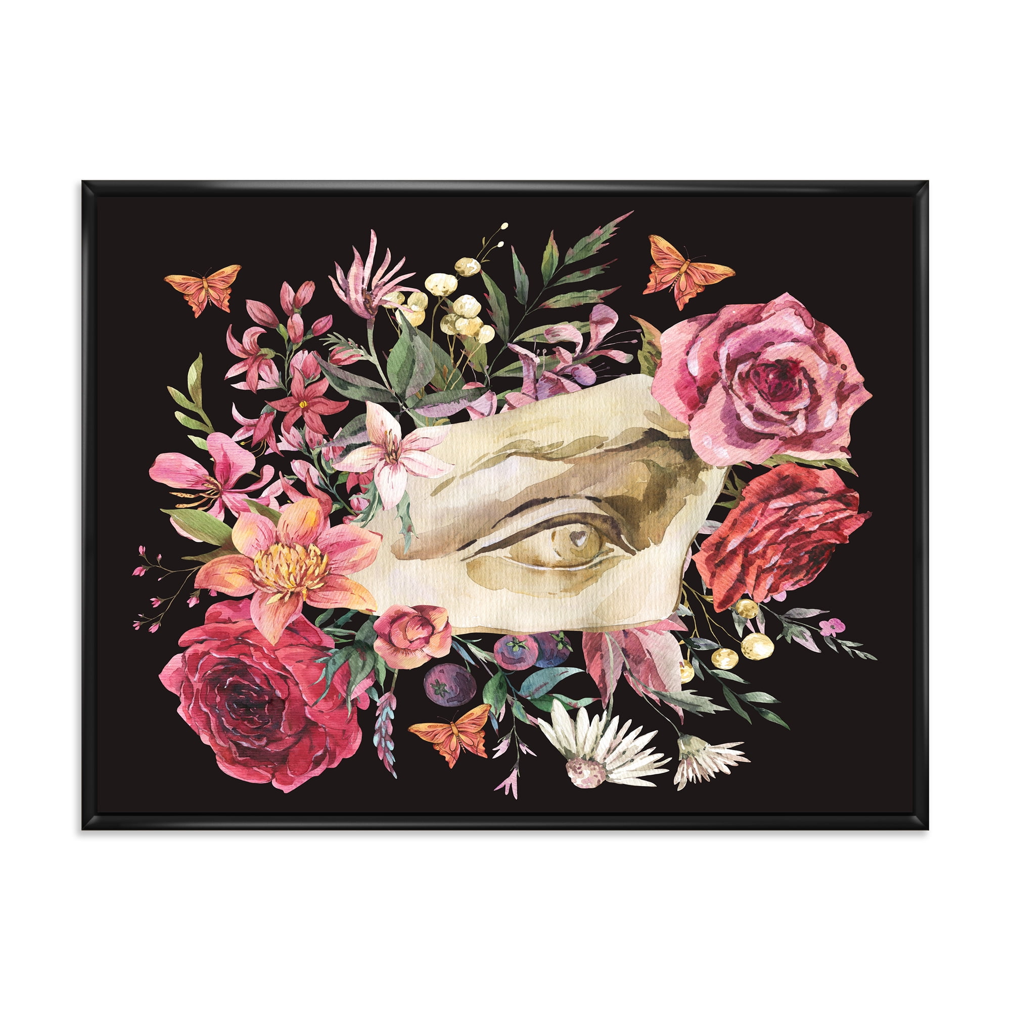 Designart 'Dried Wildflowers With Greek Sculpture David Eye' Farmhouse Framed Canvas Wall Art Print