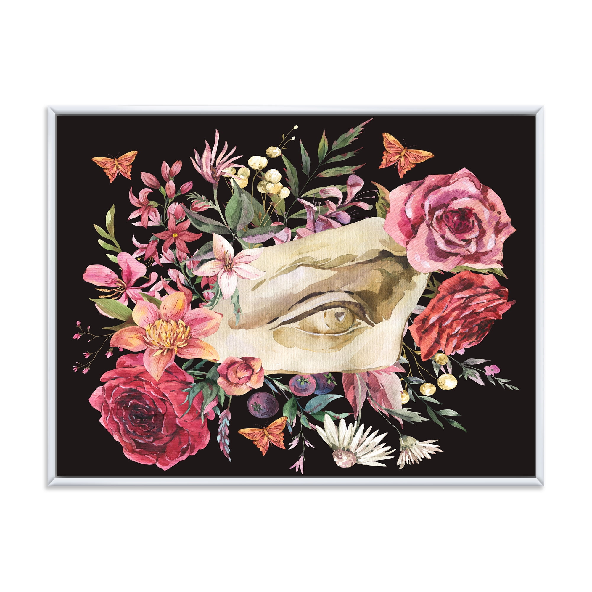 Designart 'Dried Wildflowers With Greek Sculpture David Eye' Farmhouse Framed Canvas Wall Art Print