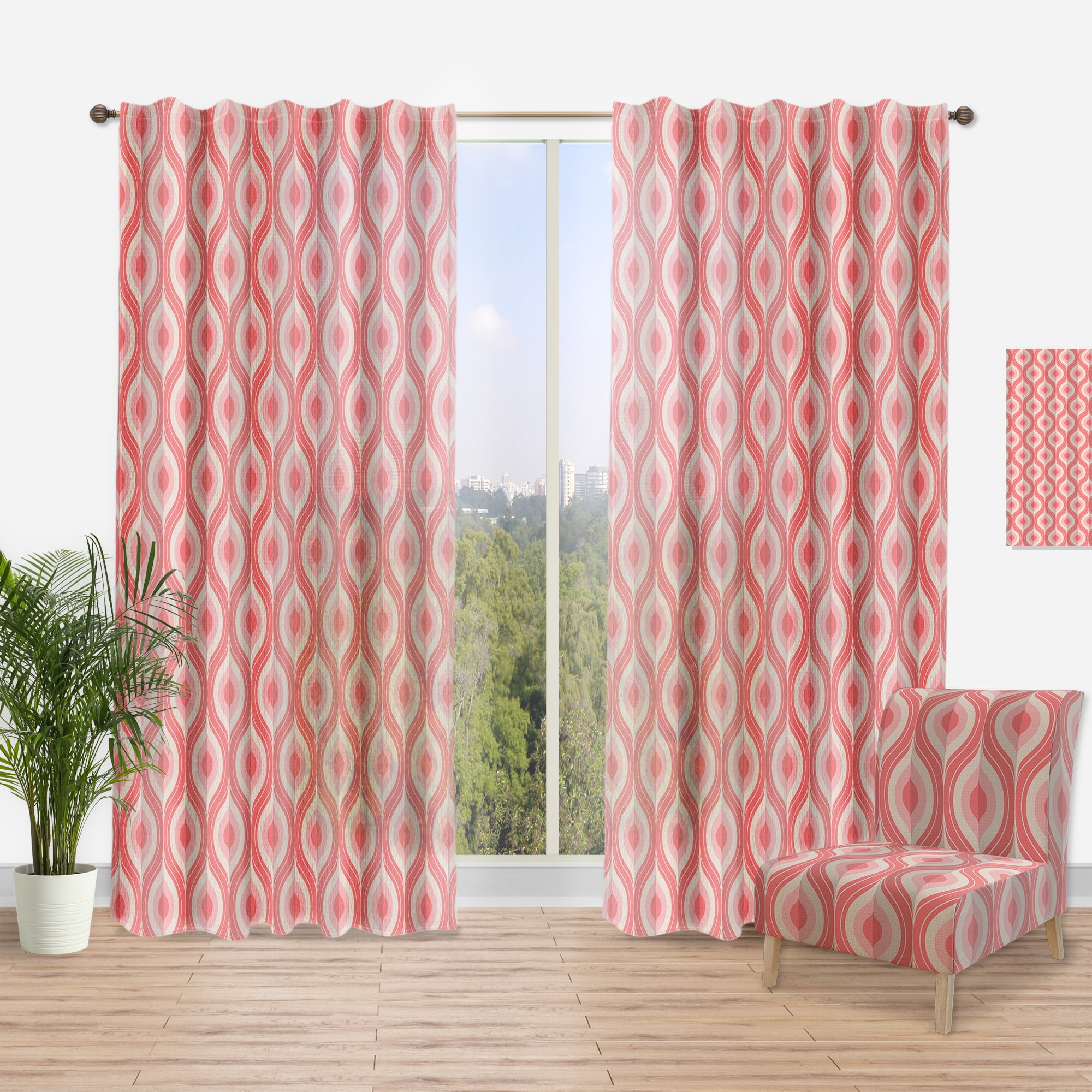 Designart 'Drop Design Retro I' Mid-Century Modern Curtain Panel