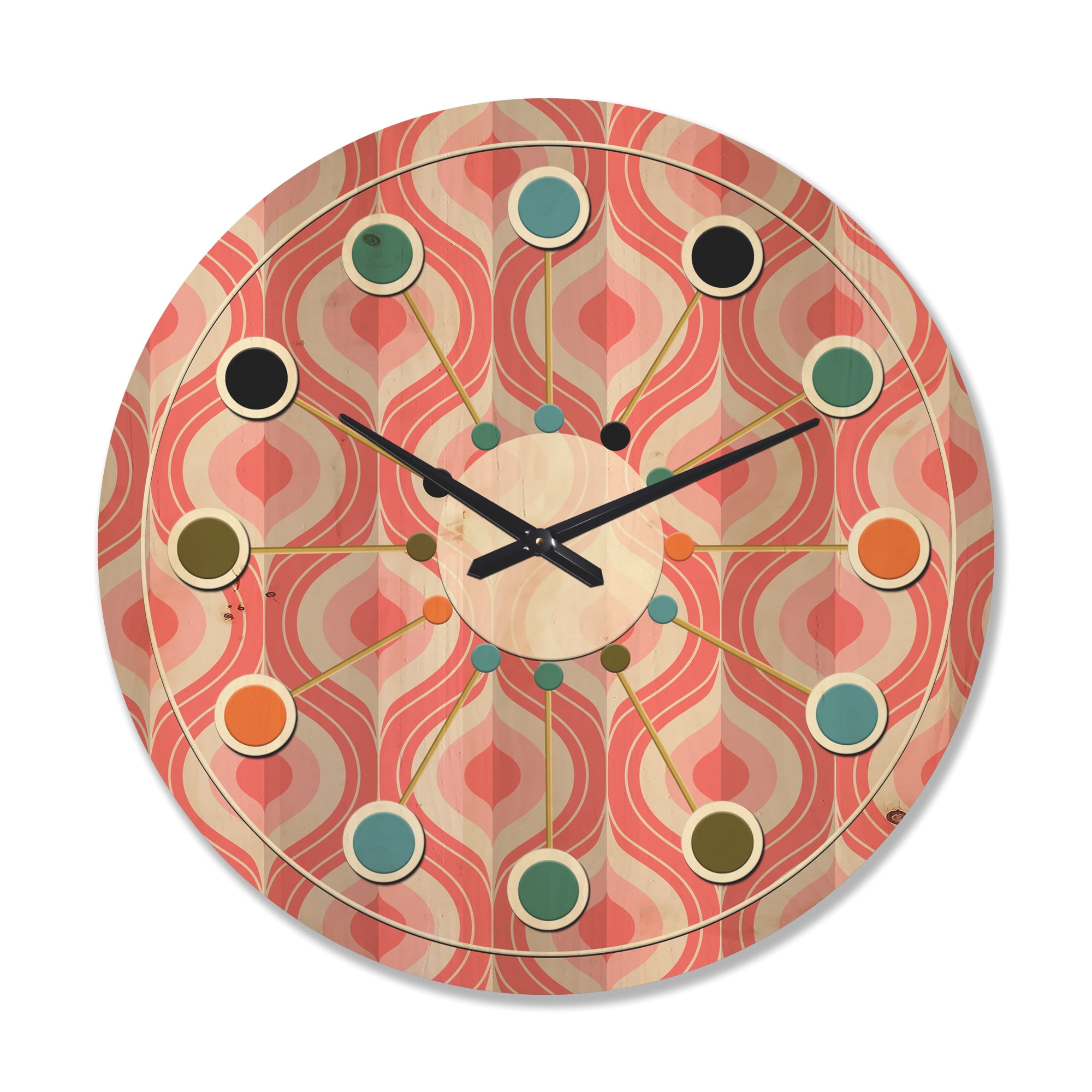 Designart 'Drop Design Retro I' Mid-Century Modern Wood Wall Clock