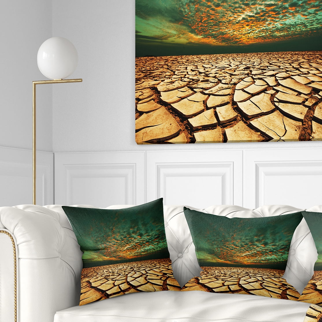 Designart Drought Land under Blue Sky - Landscape Printed Throw Pillow - 16x16
