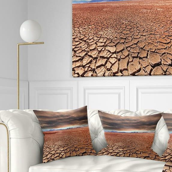 Designart Drought Land under Cloudy Sky - African Landscape Printed Throw Pillow - 18x18