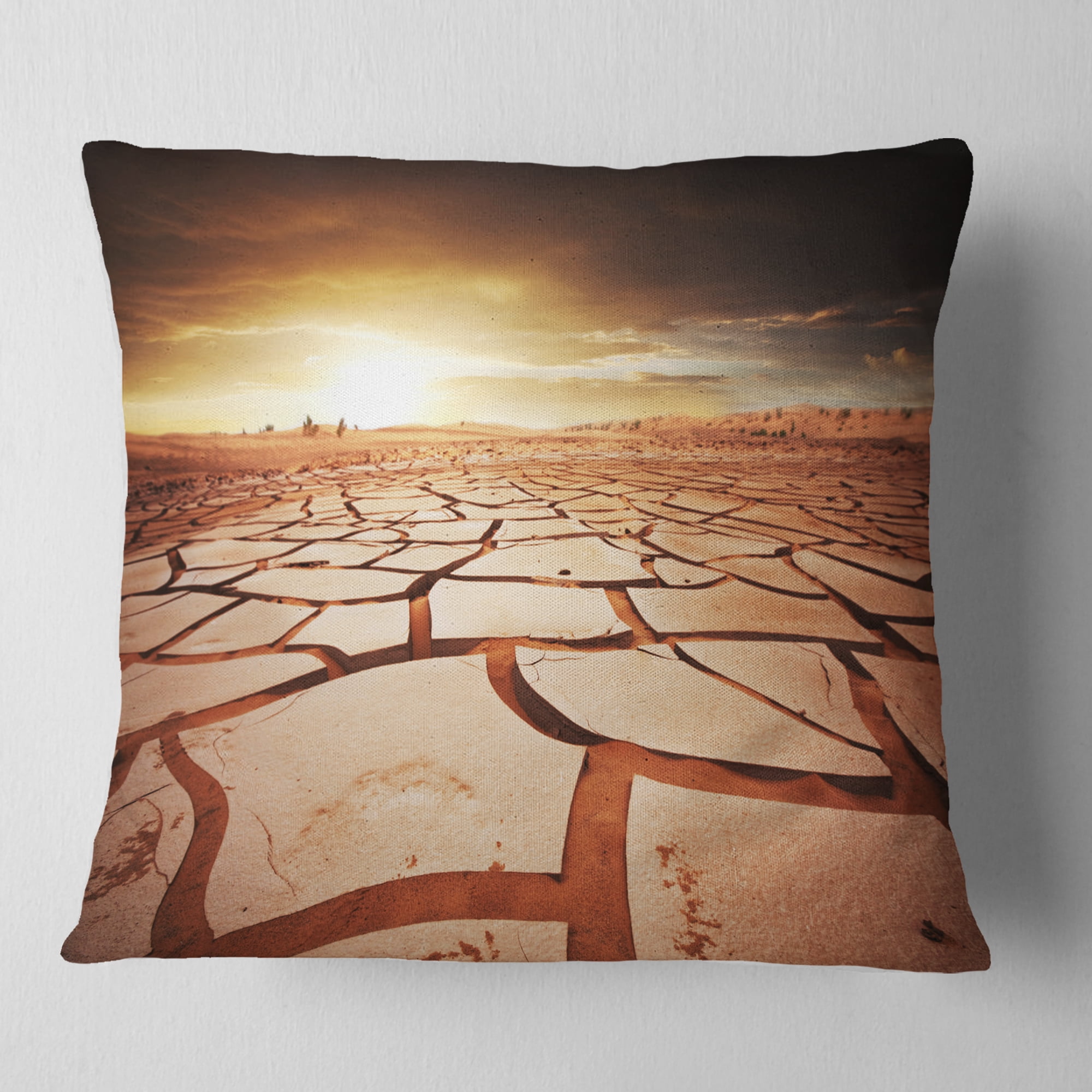 Designart Drought Land under Dark Skies - African Landscape Printed Throw Pillow - 18x18