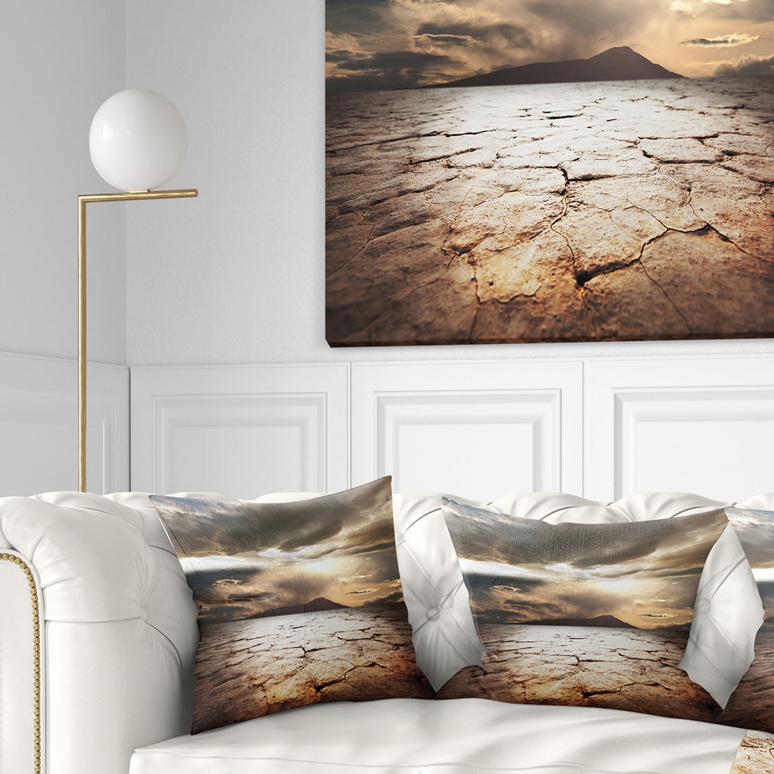 Designart Drought Land with Cloudy Sunset - Landscape Printed Throw Pillow - 16x16