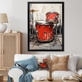 thumbnail image 1 of Designart "Drum Beat Portrait in Red" Music Framed Wall Art - Vintage Red Music Entryway Framed Wall Art, 1 of 6