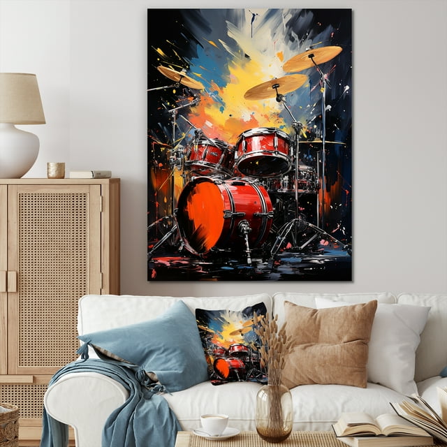 Designart "Drumming To Pop Art Music" Music Canvas Art Print