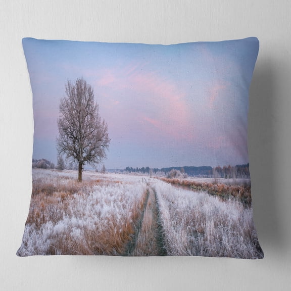Designart Dry Oak Tree in Winter Panorama - Landscape Printed Throw Pillow - 16x16