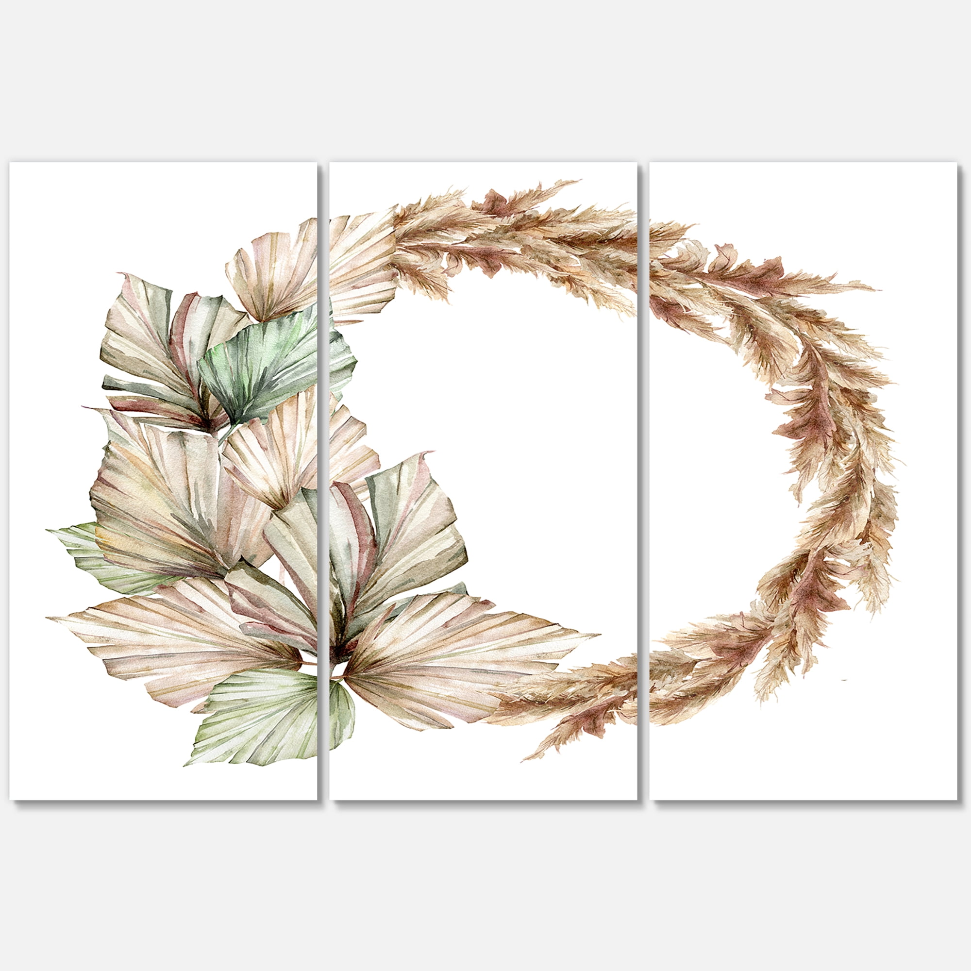 Designart ' Dry Palm Leaves and Pampas Grass With Wreath ' Traditional Canvas Wall Art Print