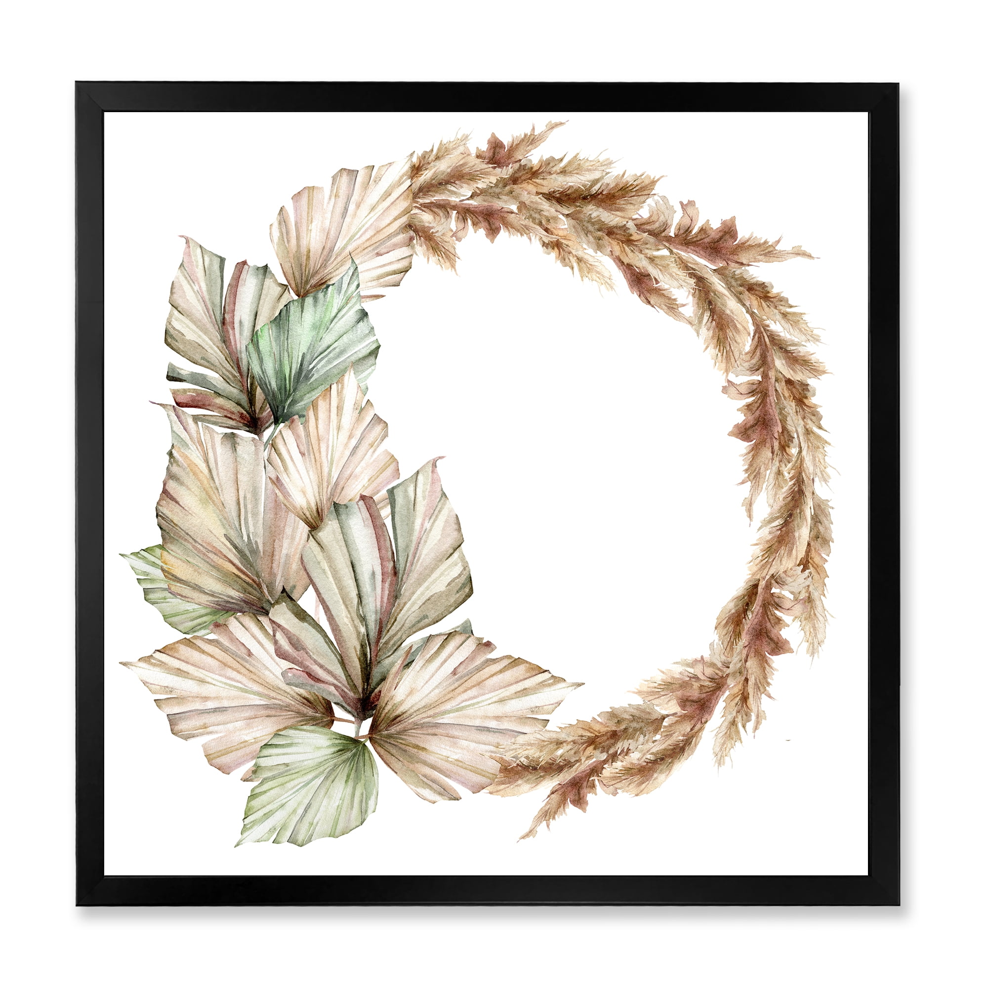 Designart 'Dry Palm Leaves and Pampas Grass With Wreath' Traditional Framed Art Print