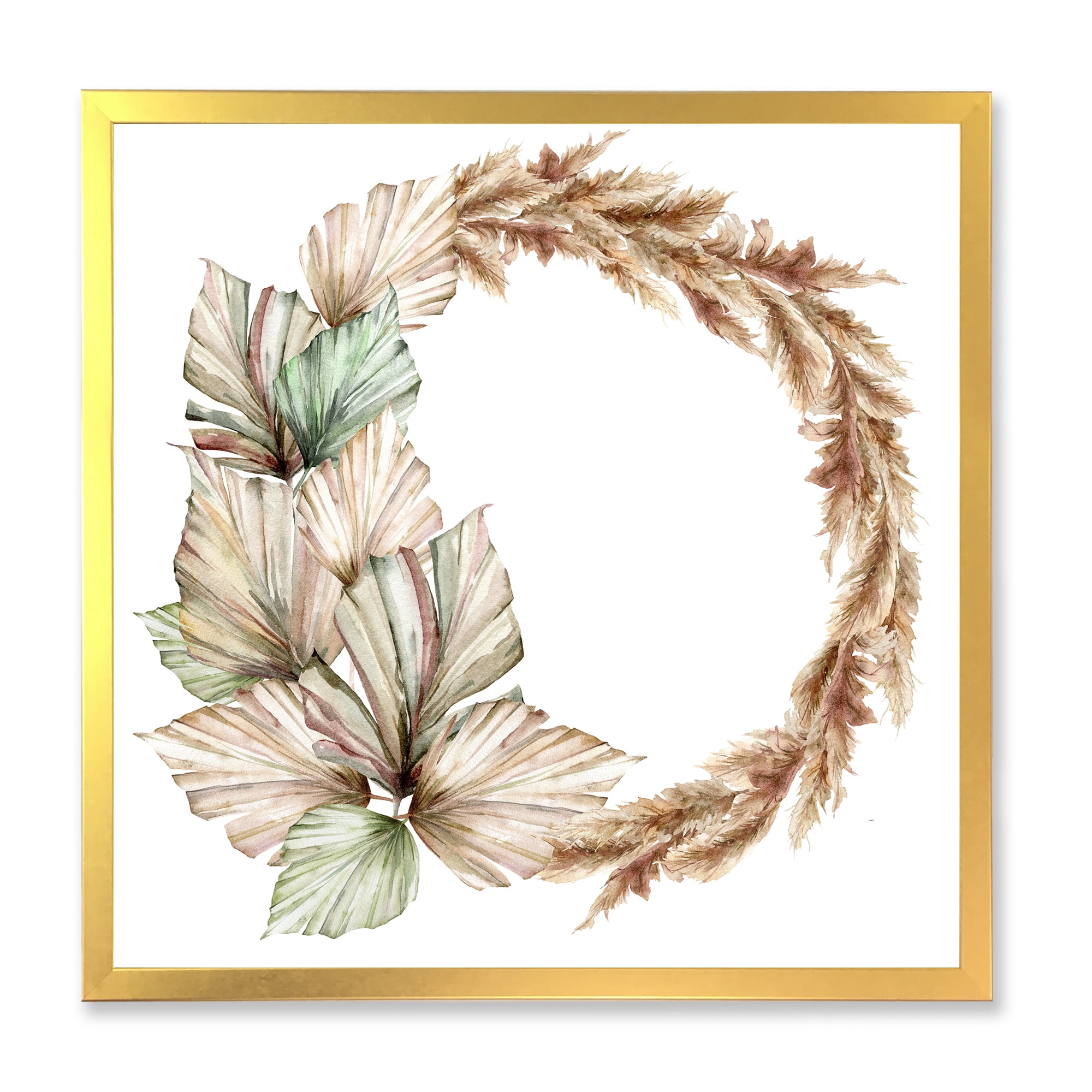Designart 'Dry Palm Leaves and Pampas Grass With Wreath' Traditional Framed Art Print