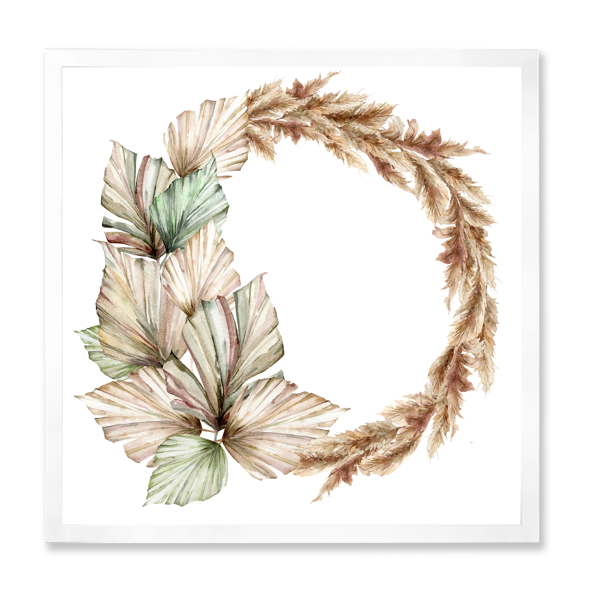 Designart 'Dry Palm Leaves and Pampas Grass With Wreath' Traditional Framed Art Print