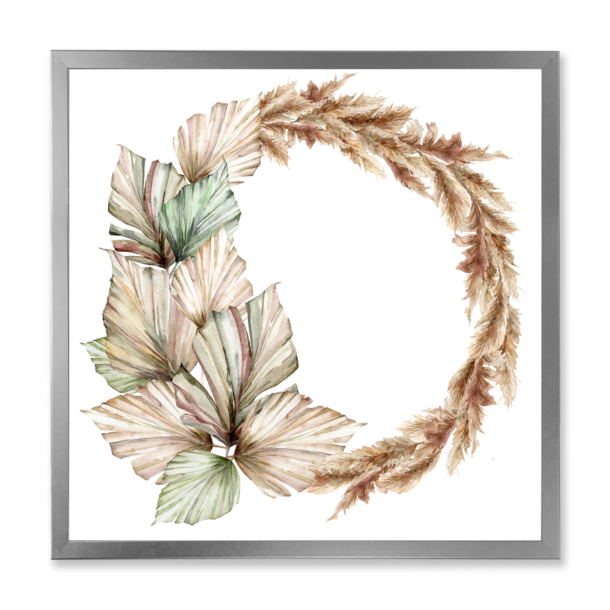 Designart 'Dry Palm Leaves and Pampas Grass With Wreath' Traditional Framed Art Print