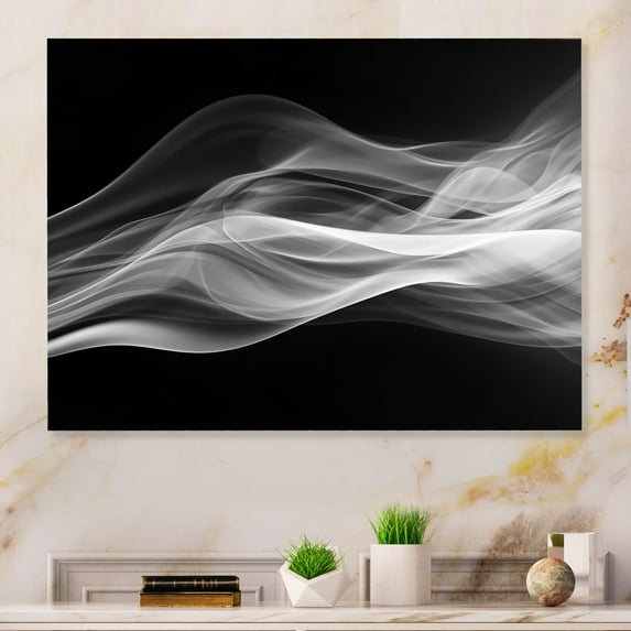 Designart "Duality of Thought Black and White II" Modern Waves Metal Wall Art Prints