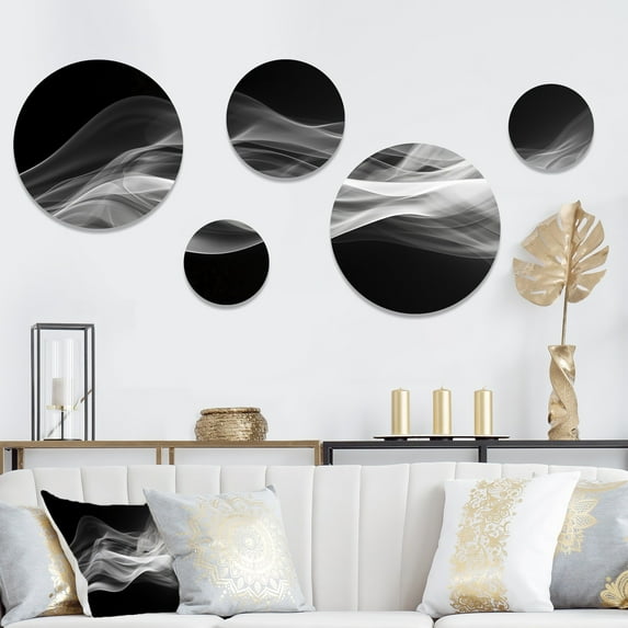 Designart "Duality of Thought Black and White II" Modern Waves Metal Wall Art Set of 5 Piece