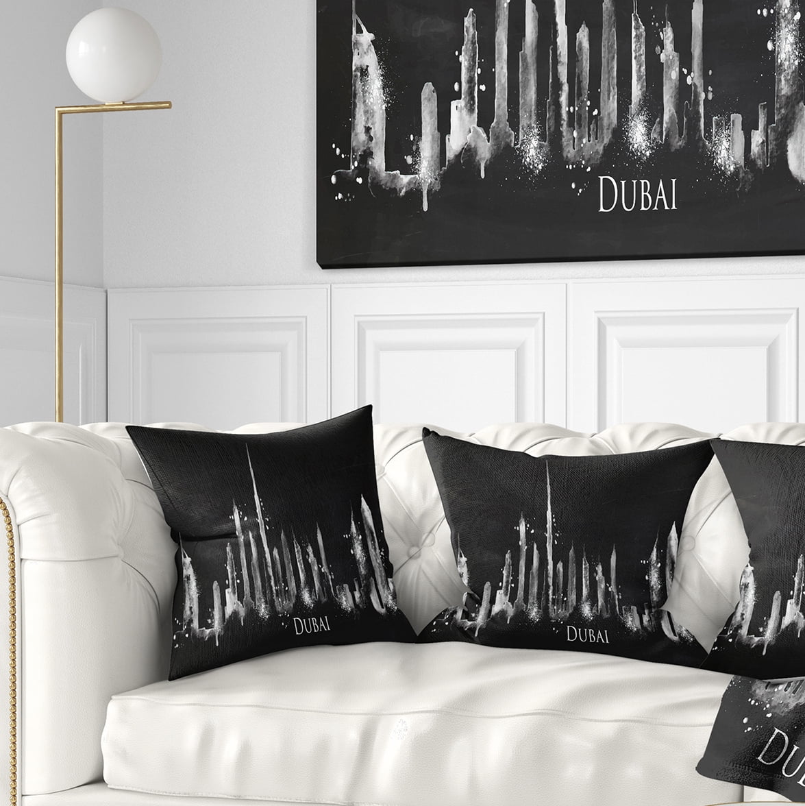 Designart Dubai Dark Silhouette - Cityscape Painting Throw Pillow - 16x16