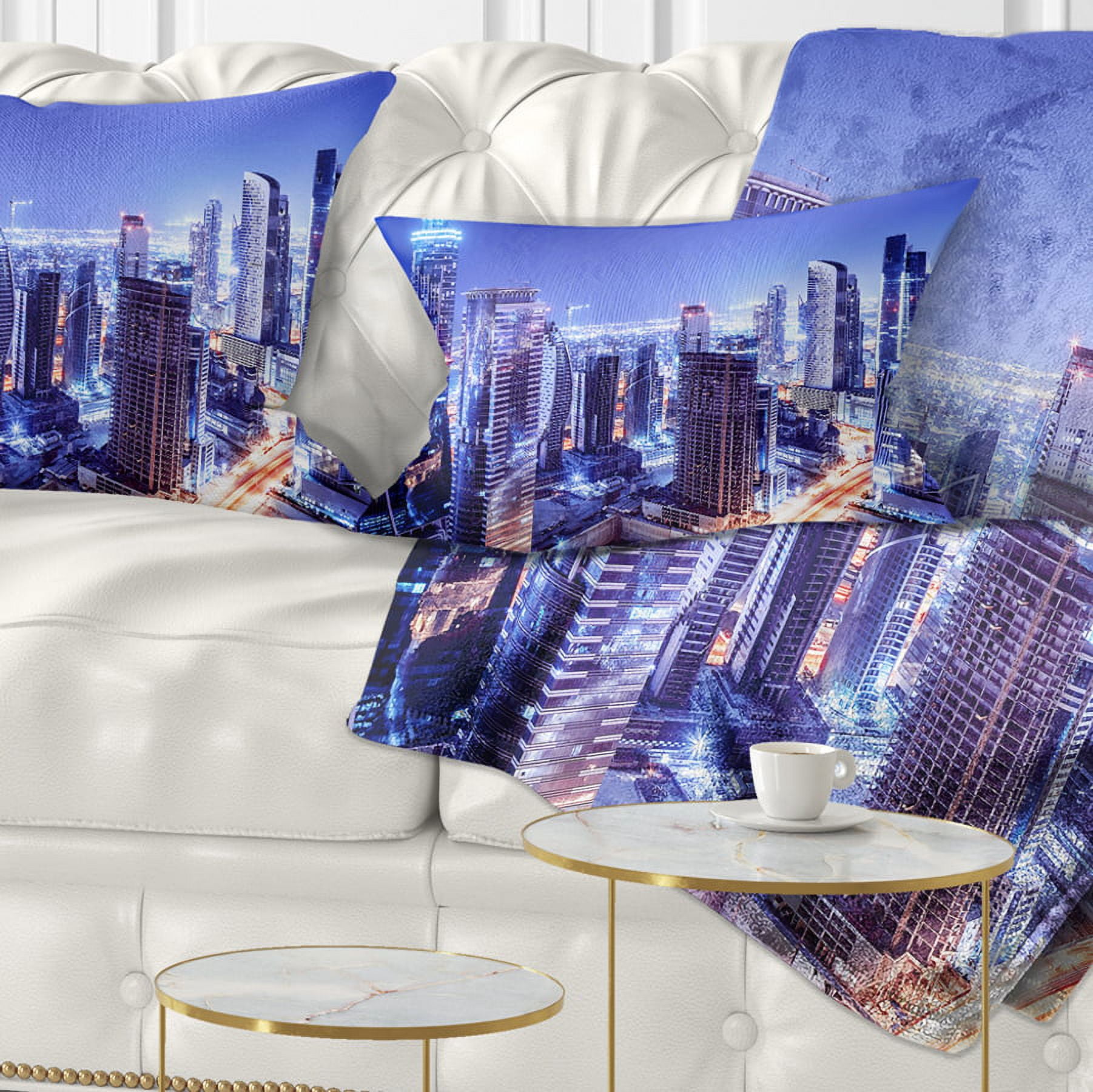 Designart Dubai Downtown Night Scene - Cityscape Photography Throw Pillow - 12x20