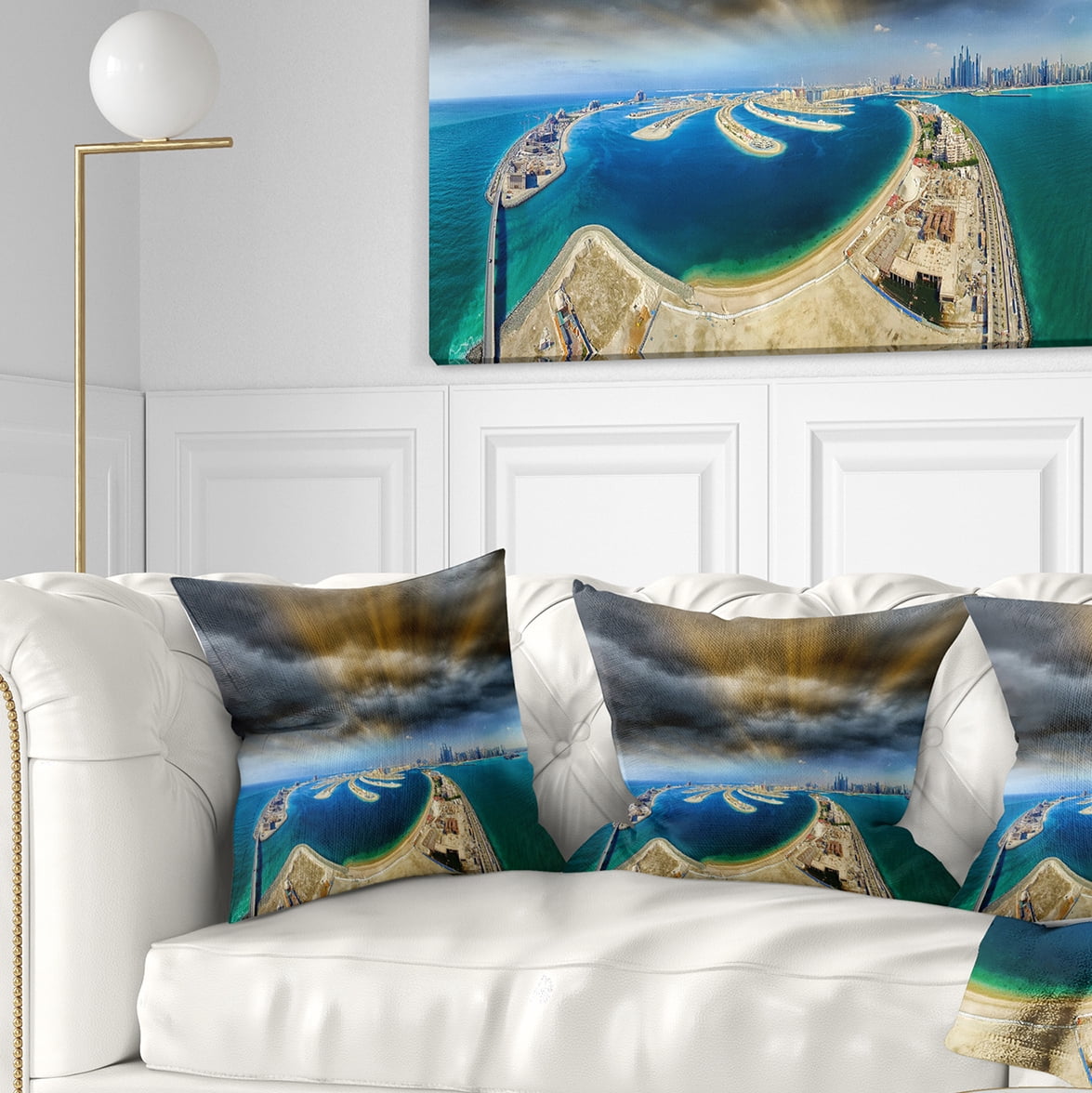 Designart Dubai Jumeirah Palm Aerial View - Seascape Throw Pillow - 18x18