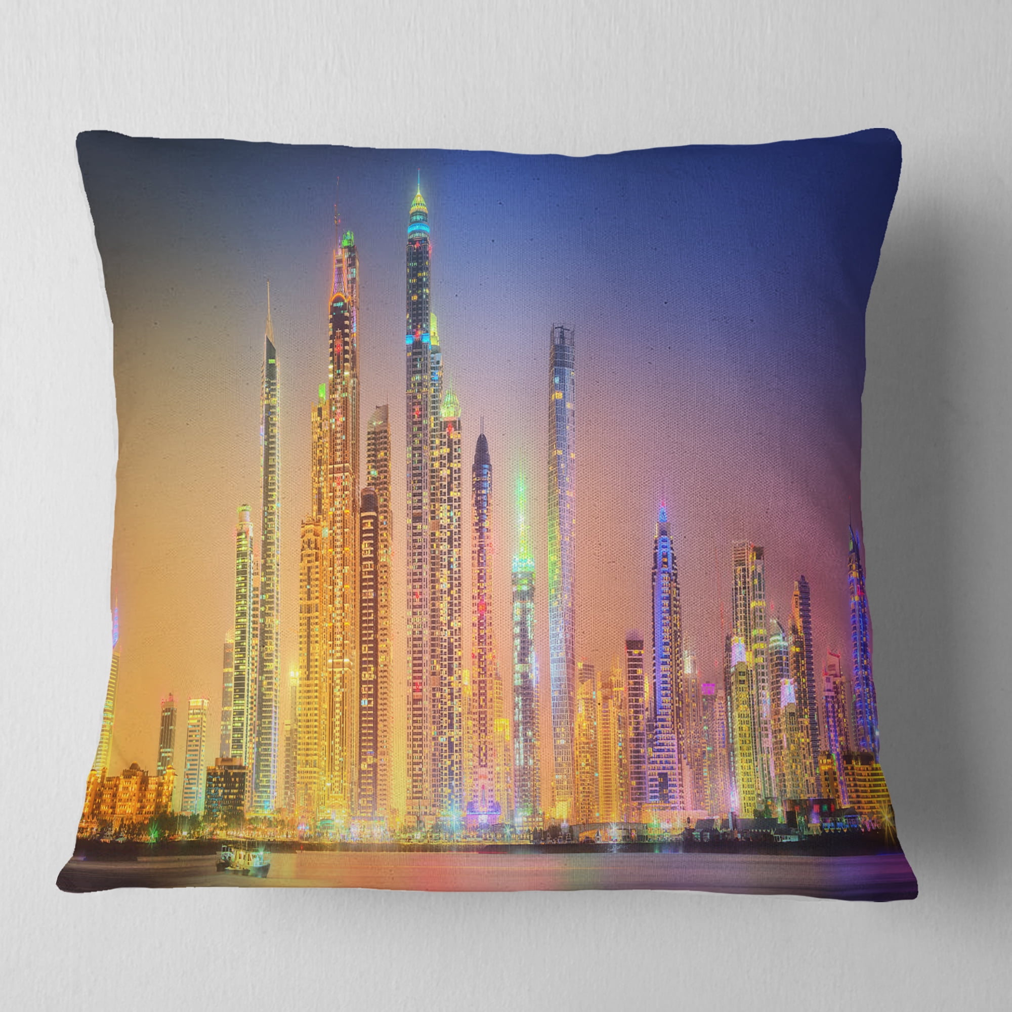 Designart Dubai Marina Skyscrapers Panorama - Cityscape Throw Pillow - 16x16