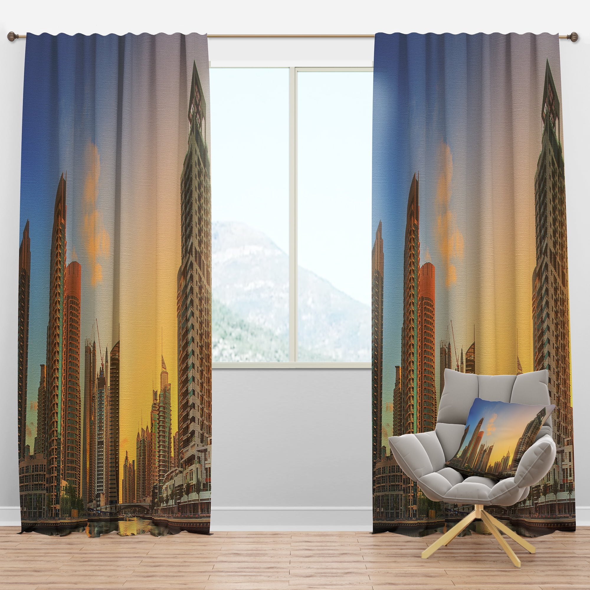 Designart 'Dubai Marina bay with yacht' Cityscapes Blackout Curtain Panel