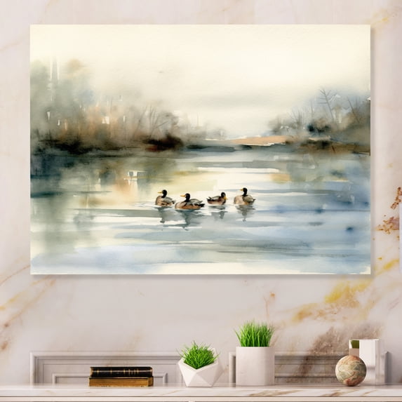 Designart "Ducks in a Tranquil Pond II" Animal Duck Metal Art Print