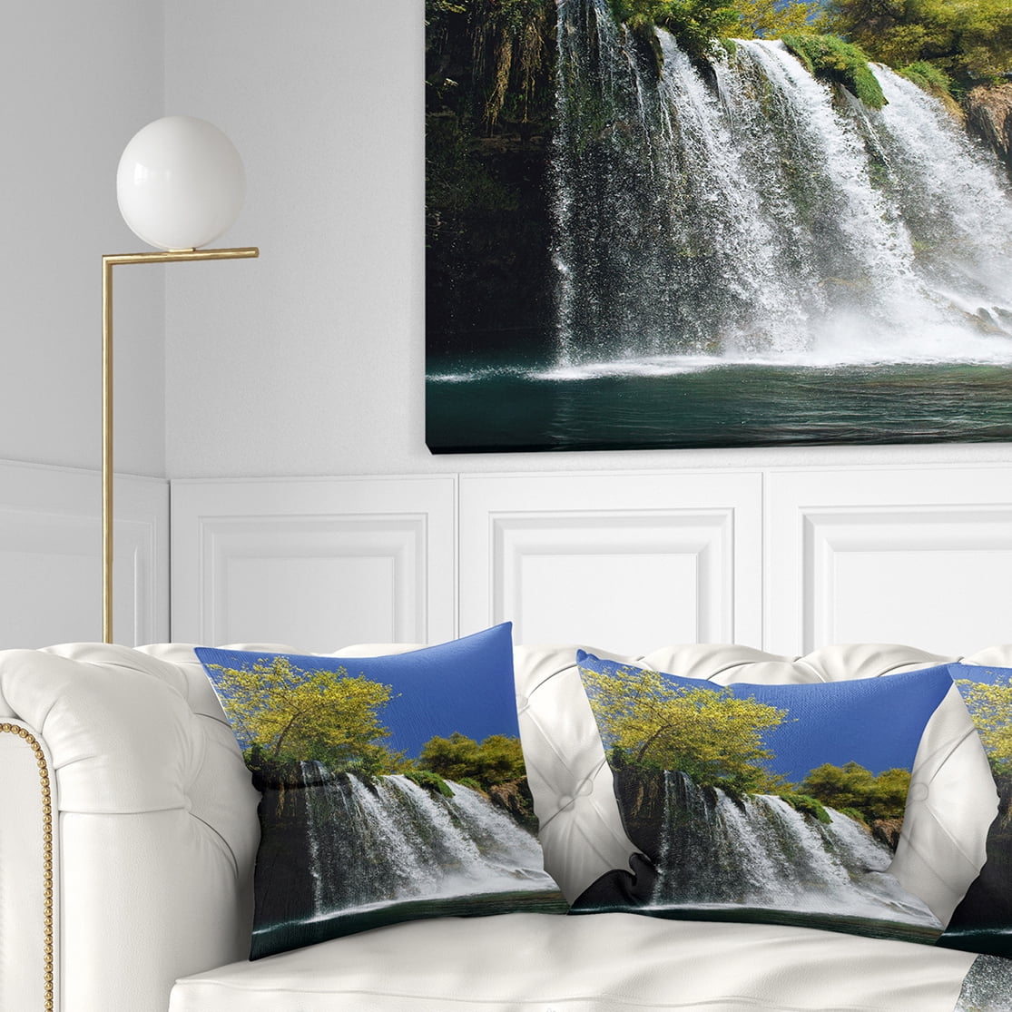 Designart Duden Waterfall Antalya - Landscape Photo Throw Pillow - 18x18