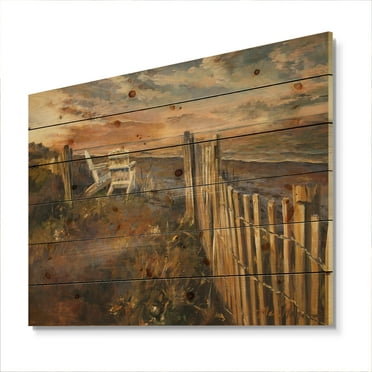 Designart 'Dunes Sunset' Nautical & Coastal Print on Natural Pine Wood