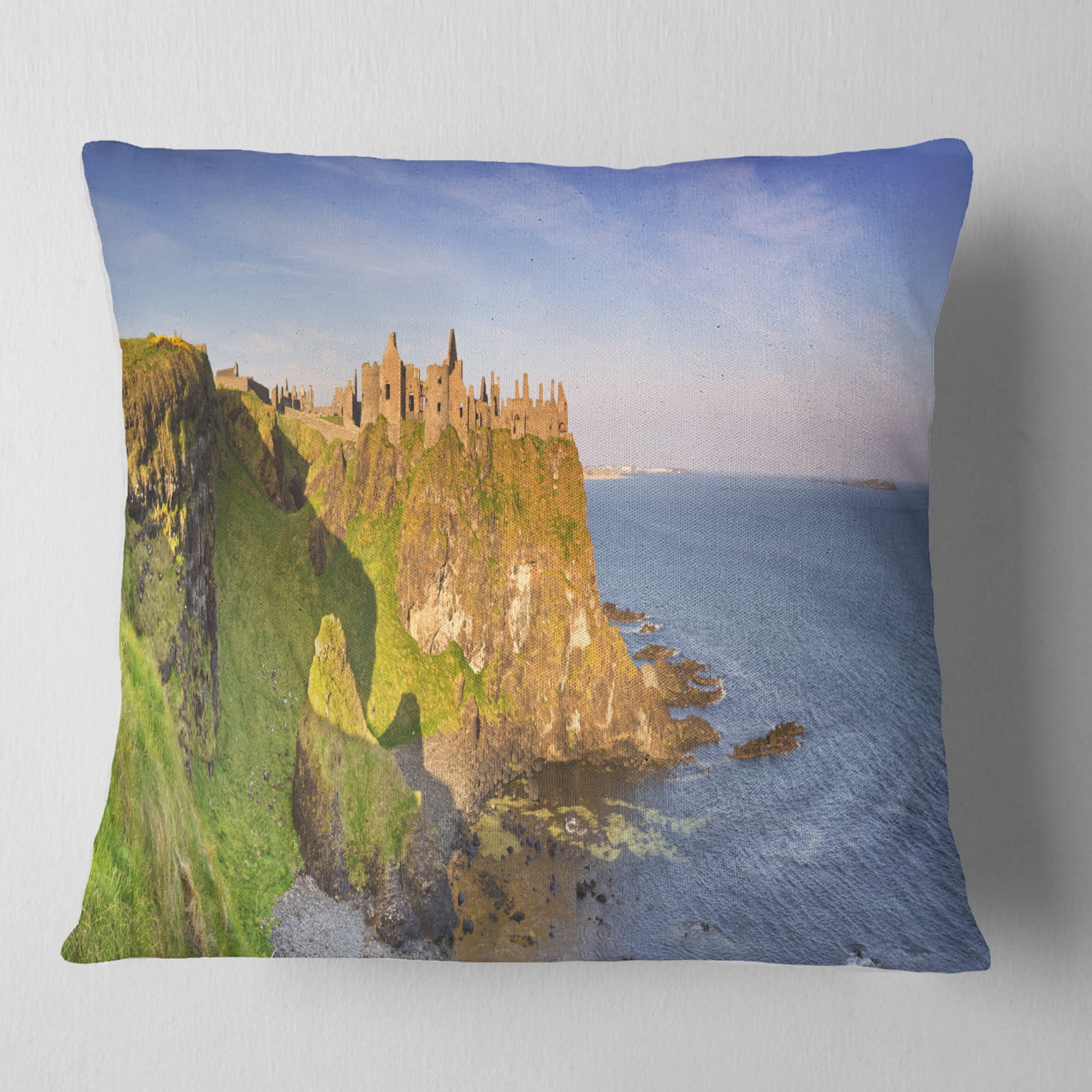 Designart Dunluce Castle in Northern Ireland - Seascape Throw Pillow - 16x16