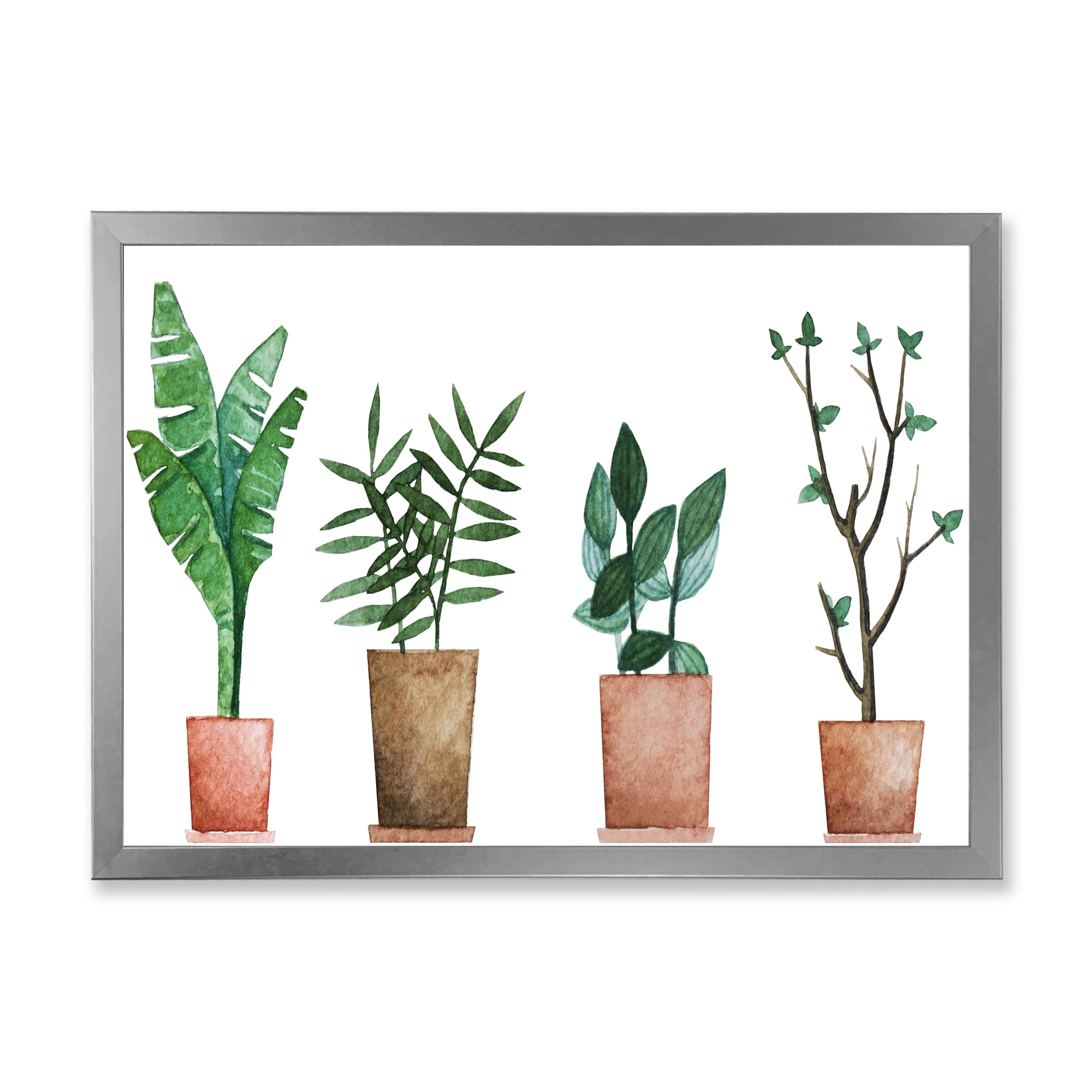 Designart 'Duo of Potted Flowers House Plants In Claypots' Farmhouse Framed Art Print