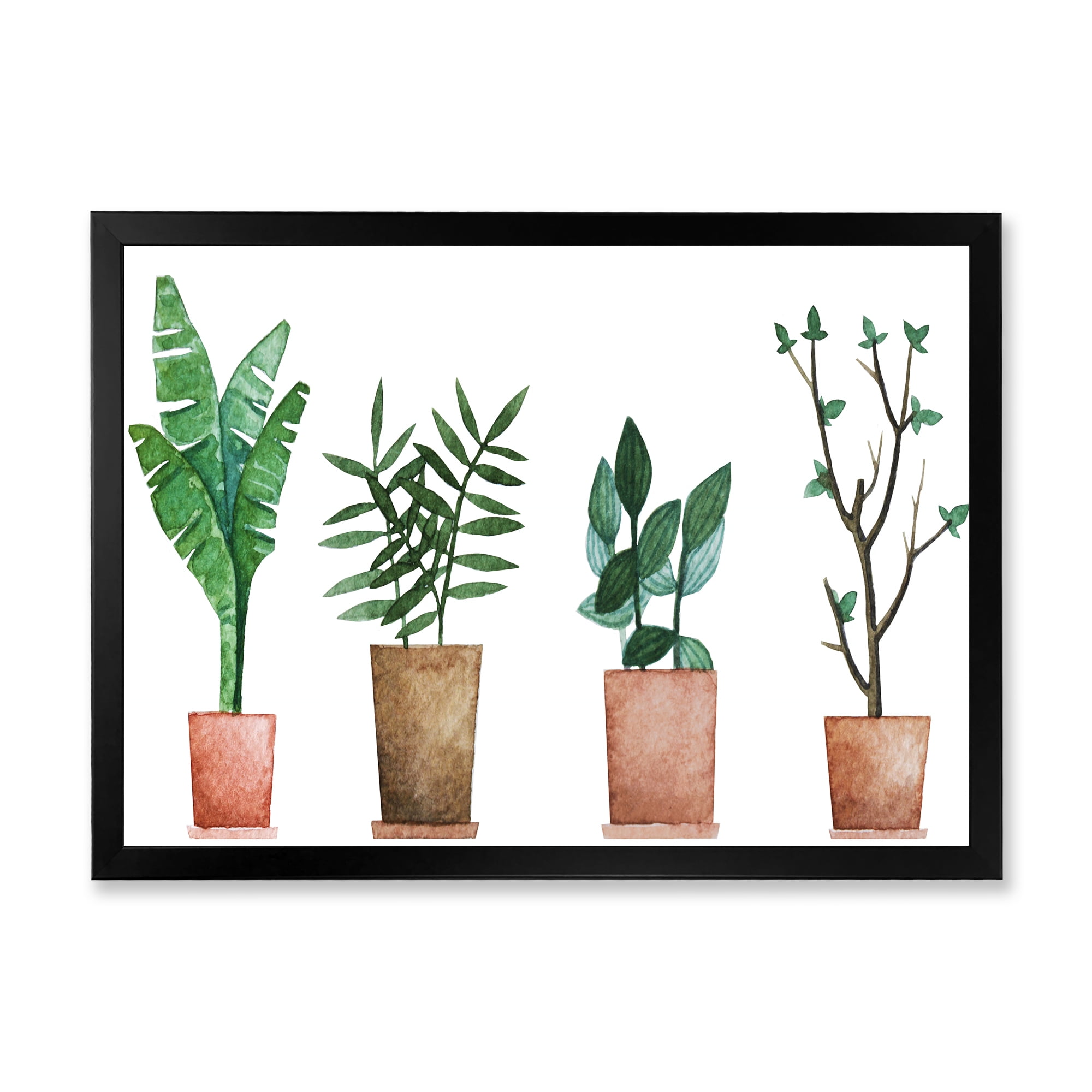 Designart 'Duo of Potted Flowers House Plants In Claypots' Farmhouse Framed Art Print