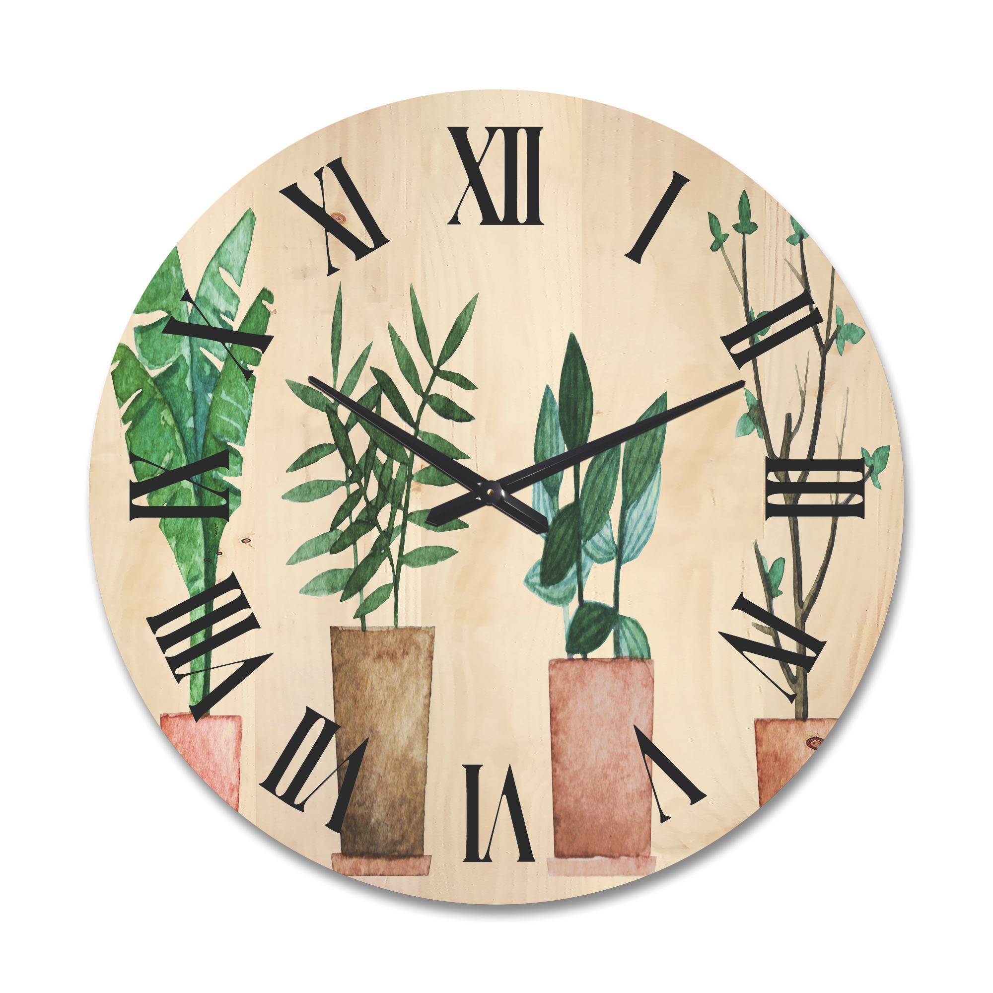 Designart 'Duo of Potted Flowers House Plants In Claypots' Farmhouse Wood Wall Clock
