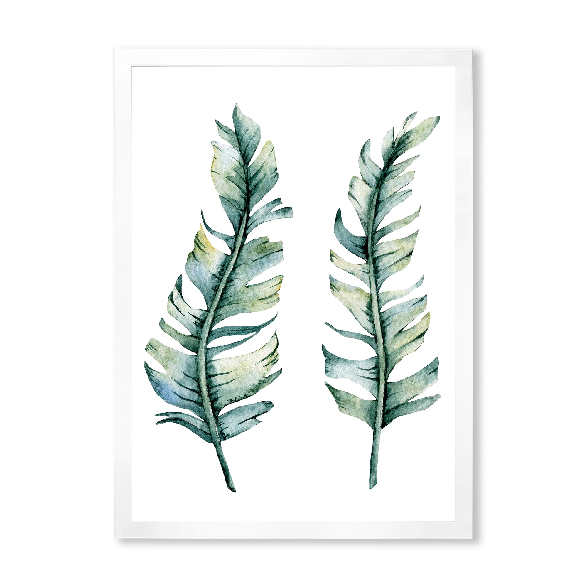 Designart 'Duo of Tropical Leaves On White' Farmhouse Framed Art Print