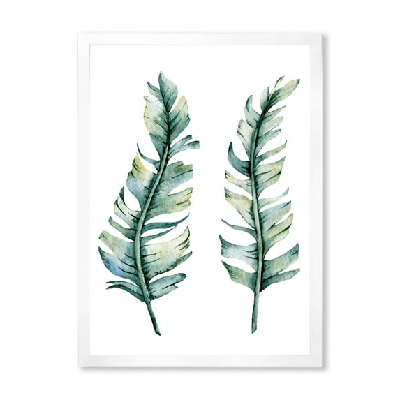 Designart 'Duo of Tropical Leaves On White' Farmhouse Framed Art Print
