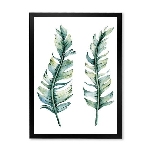 Designart 'Duo of Tropical Leaves On White' Farmhouse Framed Art Print