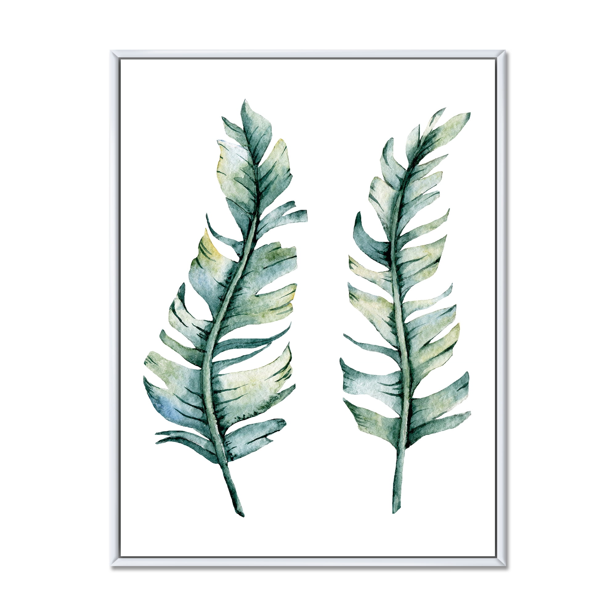 Designart 'Duo of Tropical Leaves On White' Farmhouse Framed Canvas Wall Art Print