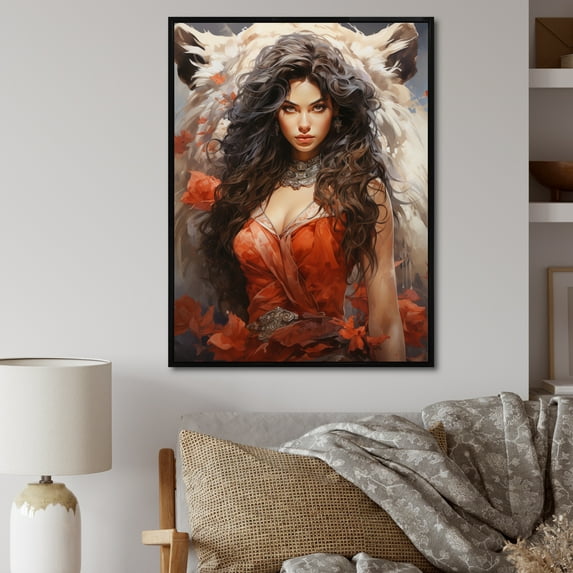 Designart "Durgas Fierce Hinduisim Art wall decor II" Hinduisim Floater Framed Canvas Art Print
