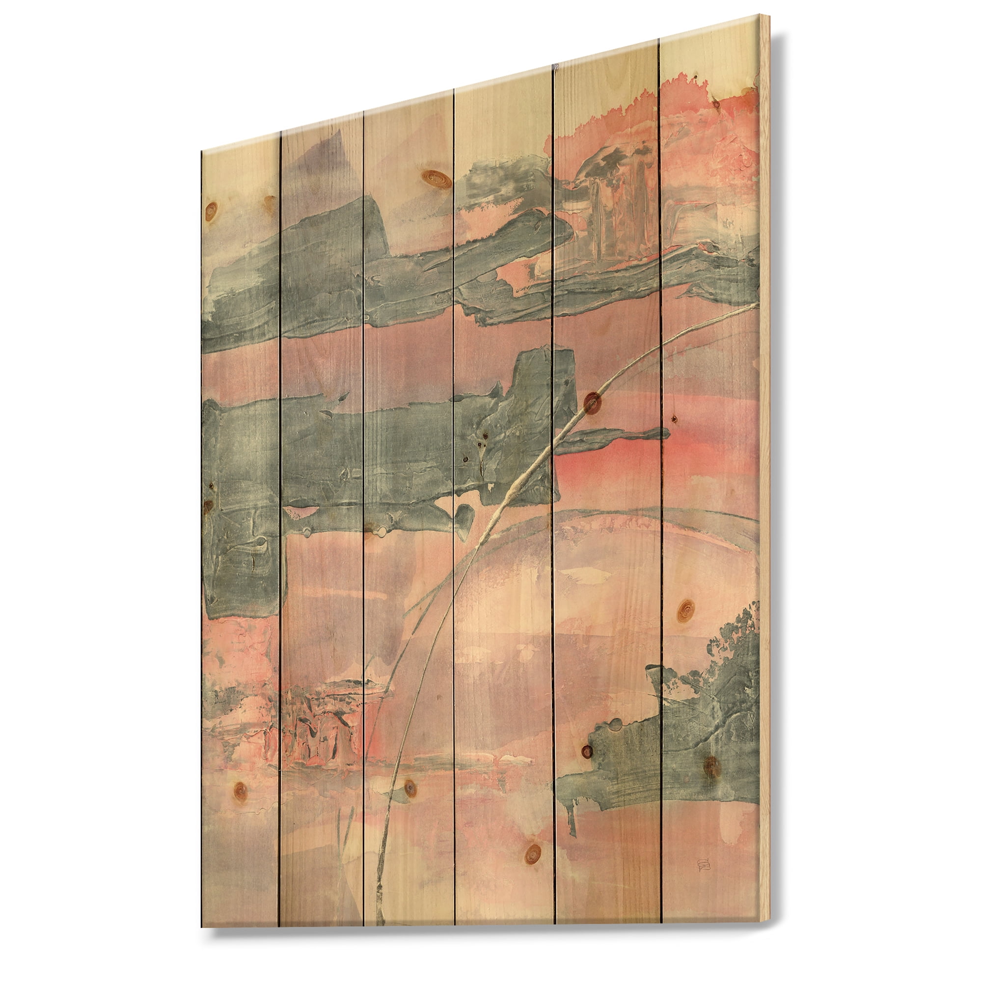 Designart 'Durty Shabby Pink Blush II' Shabby Chic Print on Natural Pine Wood