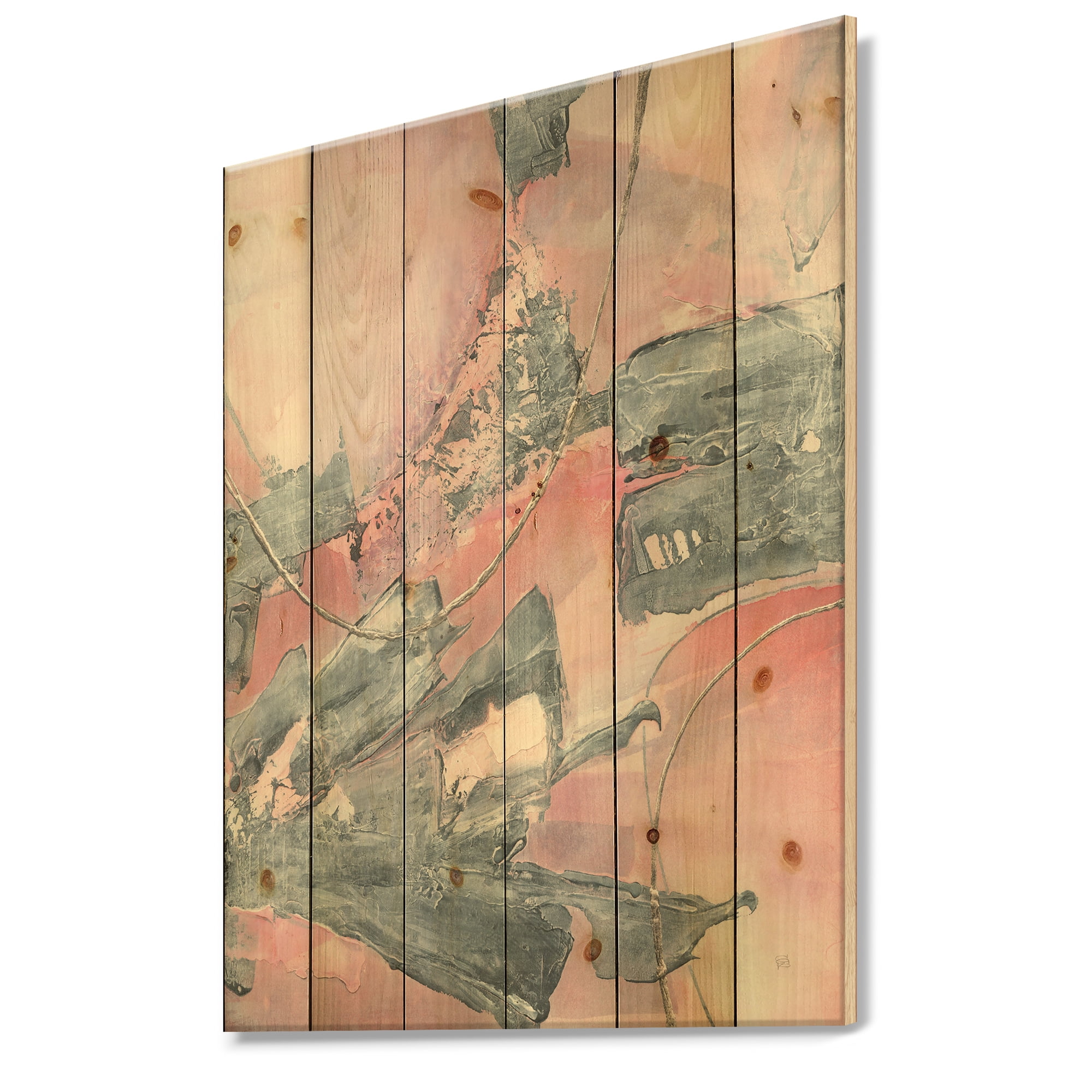 Designart 'Durty Shabby Pink Blush III' Shabby Chic Print on Natural Pine Wood