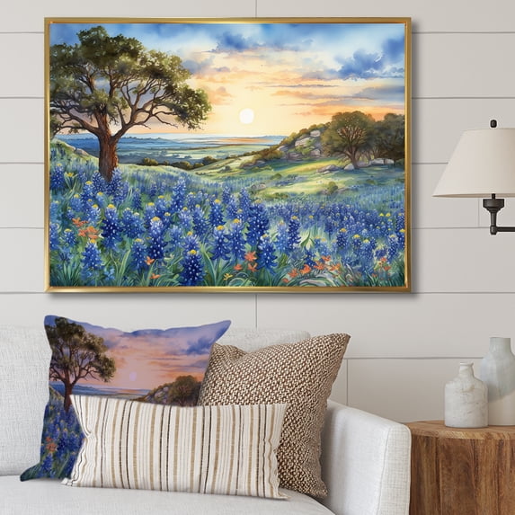 Designart "Dusk Blue Bonnets" Blue Bonnets Floater Framed Canvas Art Print