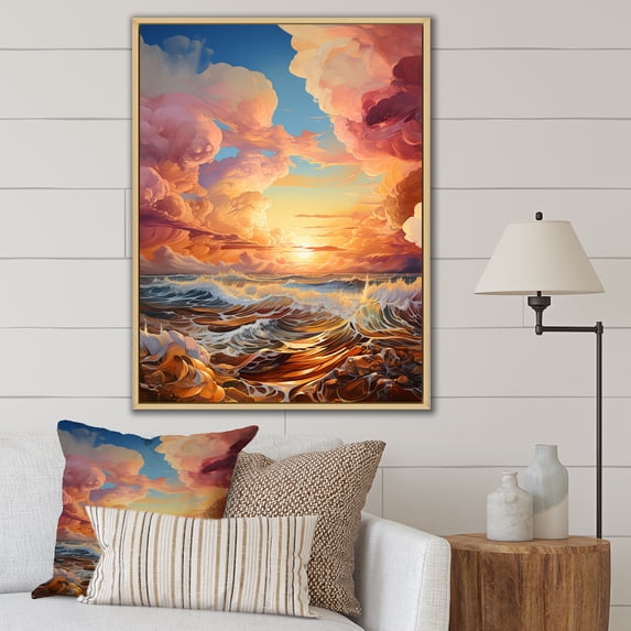 Designart "Dusk Clouds Fluid Ink View I" Clouds Floater Framed Wall Art Prints