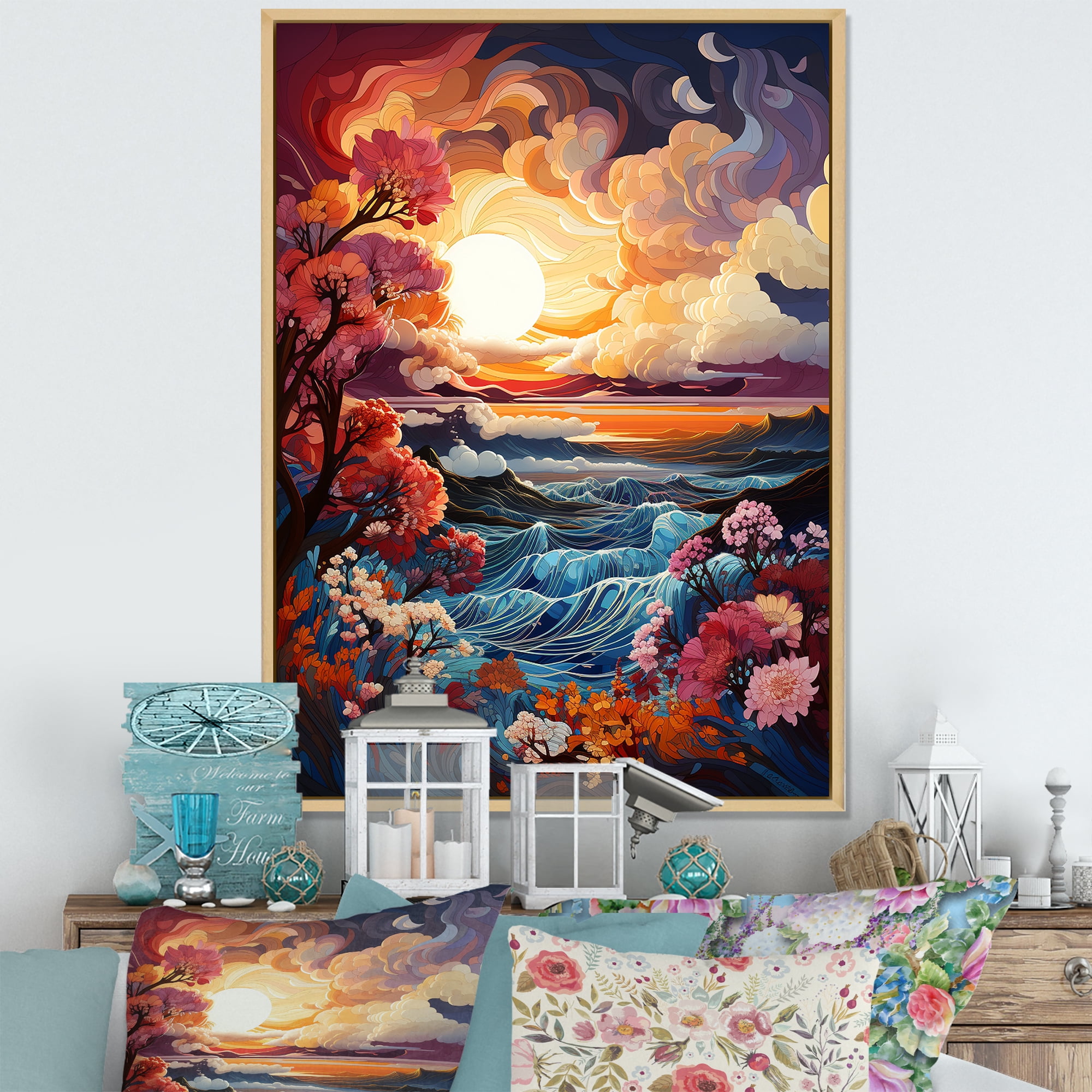 Designart "Dusk Clouds Fluid Ink View II" Clouds Floater Framed Wall ...