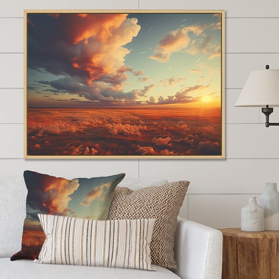 Designart "Dusk'S Embrace" Prairies Floater Framed Wall Art Living Room