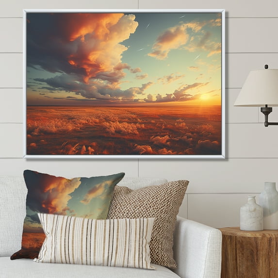 Designart "Dusk'S Embrace" Prairies Floater Framed Wall Art Living Room