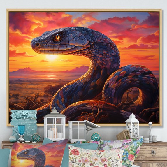 Designart "Dusk Serpent Silhouettes" Animals Snake Floater Framed Wall Decor