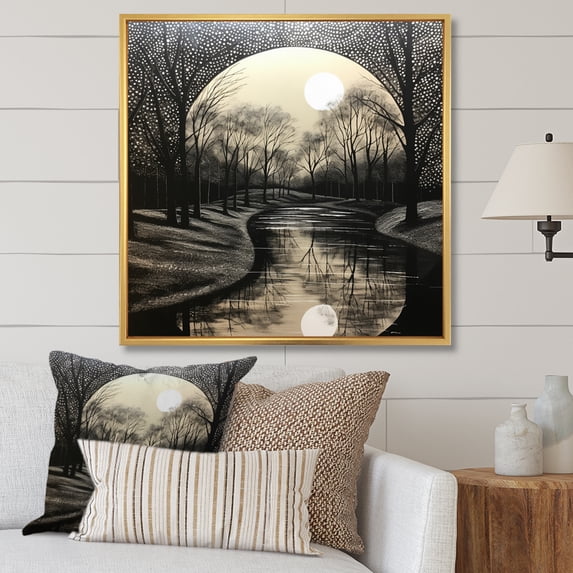 Designart "Dusk on the Moon River" Abstract Floater Framed Wall Decor