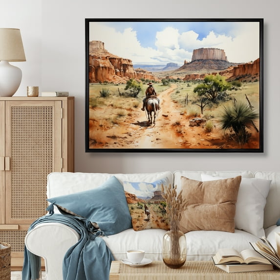 Designart "Dusty Trails of the Cowboy I" Cowboys Floater Framed Wall Decor